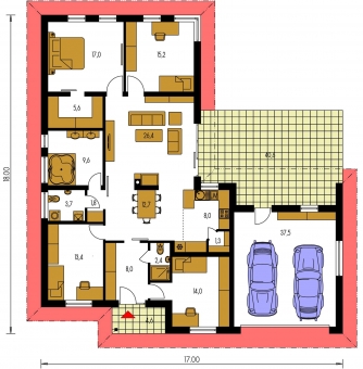 Spiegelverkehrter Entwurf | Grundriss des Erdgeschosses - BUNGALOW 126
